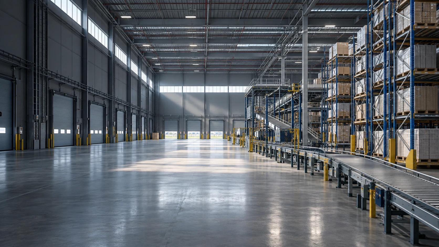 Empty automated logistics distribution hub